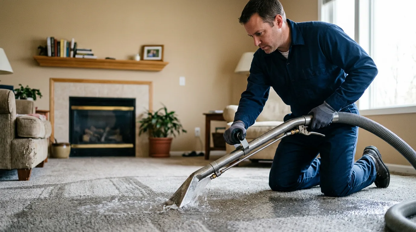 Water damage restoration technician working near Liebenthal, KS